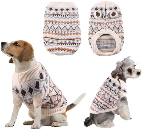 Yoolhamy Maglione natalizio per cani di piccola taglia media, maglione natalizio per cani di piccola taglia, maglione per cani spessi e caldi, per bulldog francese Chihuahua (beige, XL)