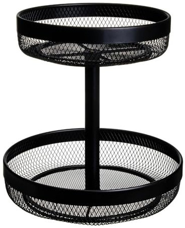 LOLAhome Frutero moderno negro de diseño con 2 alturas de 30x32 cm. Rejilla de metal para facilitar la ventilación y mantener la frescura de la fruta