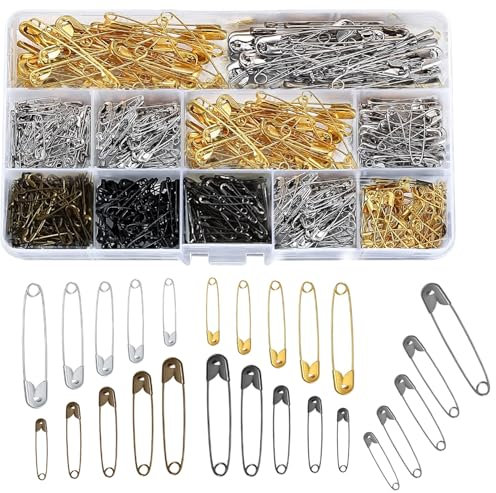 624 imperdibles de seguridad, pines de seguridad grandes, juego de agujas de punzonado, pequeñas chinchetas, pinzas de tela, agujas de chinchetas, alfileres negros, pines franceses para bolsas