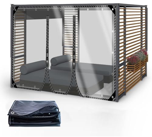 Bâche Transparente avec Oeillet,400 g/m² Lourd Bâche de Protection 0.35mmavec Porte Zippée,2.3x3.5m Panneaux Latéraux Imperméable pour Couverture Meubles de Jardin,Pergola,Cabanon,Porche,Bassin