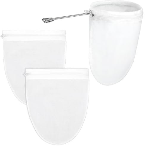 Lot de 4 passoires à fromage en maille ultra fine avec 1 poignée de cadre, passoire à jus réutilisable de qualité alimentaire en nylon avec fermeture éclair pour noix, lait, café, beurre, jus et