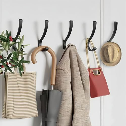 Gerhnanery 5 Stück Groß Garderobenhaken, Schwarz Kleiderhaken Wand Moderne Wandhaken Zum Schrauben, Garderobe Haken Wand für Jacken, Mäntel, Handtaschen