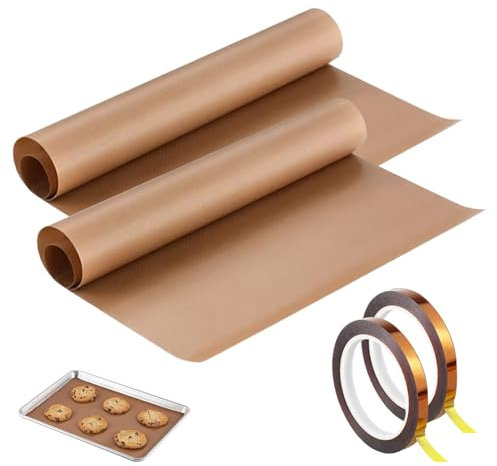 4 Pcs High Temperature Heat Resistant Tape, 10mm×33m Heat Proof Tape, High Temp Tape and Teflon Sheets Set, Heat Resistant Craft Mat for Heat Press for Sublimation, Heat Transfer, Baking & Crafting