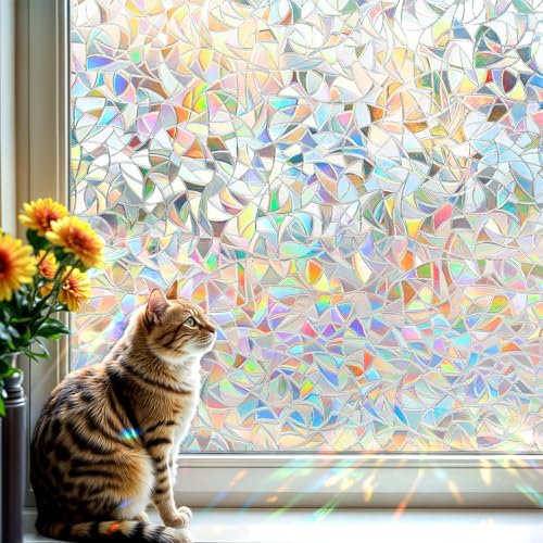 DARUITE Rainbow Window Film Privacy Film for Glass Windows Static Cling Removable Window Film Anti-UV Decorative Patterned Window Stickers for Home, Office（30 x 100CM)