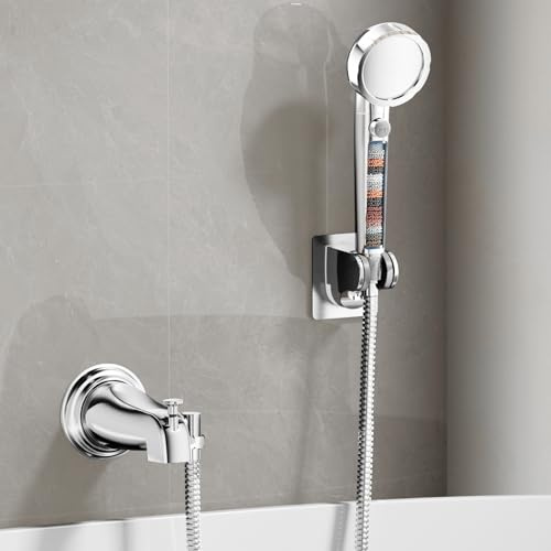HEROBAI All Metal Bathtub Faucet Sprayer Attachment, Tub Spout with Diverter and Filtered Shower Head, Bathtub Hose Attachment for Tub Faucet, 3 Settings Hand Held Shower with On/Off Switch (Chrome)