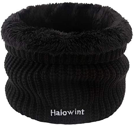 NLAND Femme Hiver Chaude Tube Echarpe Foulard Doux Polaire Homme Snood Circulaire Tricotée Tour de Cou Col Épaisse Cache Cou Doublée de Écharpe,Noir Taille unique