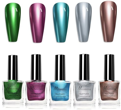 5 Farben Metallic Nagellack Set, Mirror Spiegelnagellack Effekt Schnelltrocknend Chrom, Shimmer Chrome Nail Polish, Quick Dry Metallic Nail Polish für Frauen Mädchen, ohne UV Lampe(5Pcs,7.5ML)