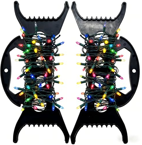 hsyomgcs 2 Pcs Christmas Light Organizer, Holiday Decor Storage for String Lights, Extension Cords, Wreaths, Beads & Garland - Multi-Functional Cord Keeper, Tangle-Free Holder (Black)
