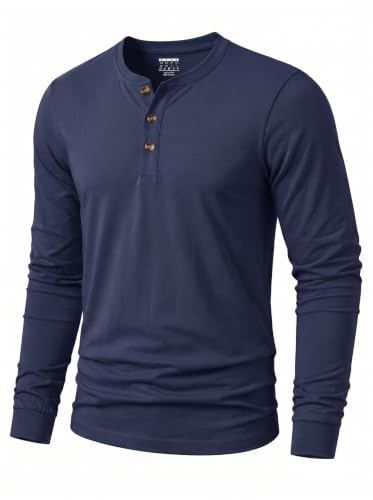 TACVASEN Men’s Henley Long Sleeve T Shirt Cotton Smart Casual Grandad Shirt | Men's long-sleeved shirt, basic T-shirt with button placket, regular fit casual shirt, casual shirts