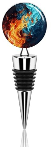 Tapón de botella de vino de acero inoxidable con patrón de fuego y agua, sello hermético, tapones reutilizables para botellas de bebidas, tapones selladores, tapones selladores, a prueba de fugas
