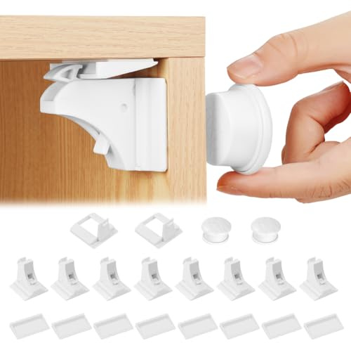 HOTUT Blocca Cassetti Magnetici per Bambini,8 Serrature + 2 Chiave, Serratura Magnetica per Mobili,Senza Trapano,Blocco di Sicurezza Magnetico,Chiusure Sicurezza Bambini per Cassetto e Armadio