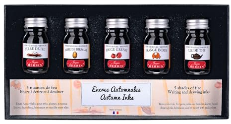 J.Herbin 18503T Tintenset mit 5 Tintenflakons (10ml, ideal für Zeichnen und Kalligraphie, Herbst) 1 Pack sortiert