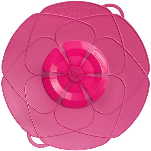 Kochblume The Original, Silicone Boil Over Protector for Pots and Pans, Microwave Lid, Splash Guard and Steamer Attachment (Pink, L, Pot Size 14-24 cm)