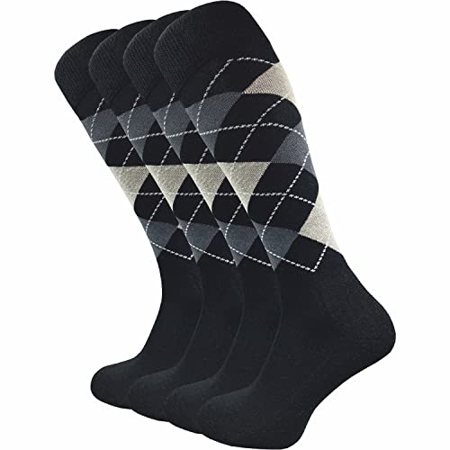 warme Kniestrümpfe für Damen & Herren (4 Paar) | lange Socken mit Komfortbund | ideal auch als Reitsocken mit gepolsterter Sohle (DE/NL/SE/PL, Numerisch, 39, 42, Regular, Regular, schwarz kariert)