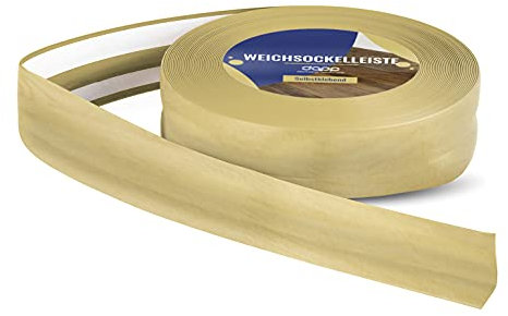 DQ-PP Listón de calcetines blandos, 75 m (3 x 25 m), pino, 32 x 23 mm, PVC, autoadhesivo, ángulo de pliegue, rodapiés, rodapiés, rodapiés, perfil angular, listón de cierre