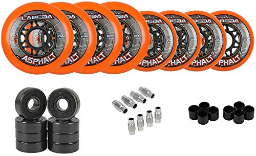 Labeda Gripper Asphalt Outdoor Inline Roller Hockey Wheels + Hybrid Ceramic Bearings 76/80 Hilo 85A Orange