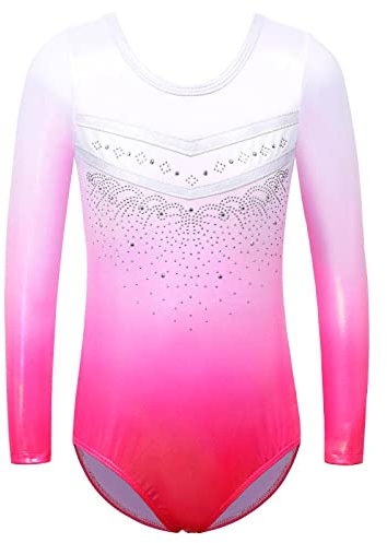 ZNYUNE Justaucorps de gymnastique à manches longues/sans manches pour filles de 3 à 12 ans B267 blanc/rose 14A, Blanc rose., 13-14 ans