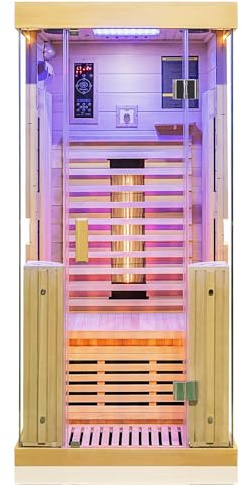 Dewello® Infrarotkabine Infrarotsauna Kingston 90cm x 90cm für 1 Person aus Hemlock Holz mit verstellbarem Vollspektrumstrahler
