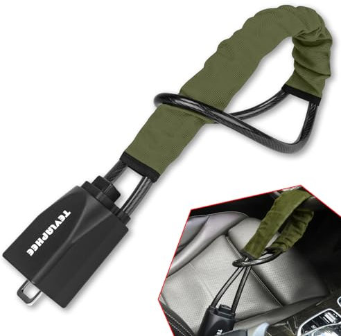 Tevlaphee Antirrobo Coche, Barra Antirrobo Coche, Bloqueo del Volante al Cinturón de Seguridad, Servicio Pesado, Ajuste Universal, 3 Llaves (VERDE)