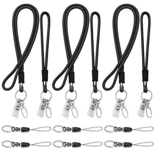 VEVOQIM 6 stycken nyckelband, nyckelband lång och nyckelband kort, nyckelband med karbinhake, mini avtagbart spänne, karbinhake, vinyl-ID-band, snodd för män kvinnor