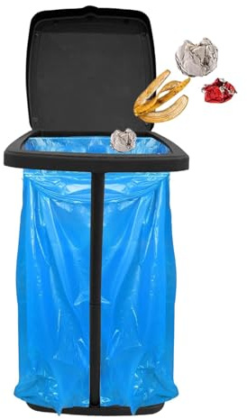 Bin Bag Stand - Rubbish Bag Stand, Ideal for Kitchen | Recycled Litter Picking Bin Bag Hoop, Rubbish Bin with Black Lid, Telescopic Garbage Holders Waste Storage Frame with Lid, Arbage Bag Holder
