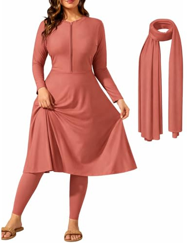 NAJMA,Burkini,Burkini Femme avec Hijab – Maillot de Bain Modeste 3 Pièces – Grossesse, Allaitement & Standard (FR/ES, Alpha/Lettres, S, Moyen, Taille Normale, Taille Normale, Vieurose)