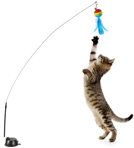 pclapora Juguete para Gatos, Juguete Pluma de Gato Interactivo, Juguetes para Gatos Caña Gato con Ventosa, Burlas Juguetes Caña para Gatito Receptor, Que Se Divierte, Jugando al Ejercicio