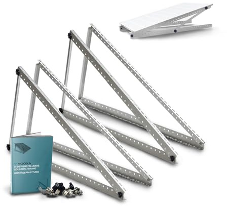 VOOXA 4x Halterung für 2 Solarmodule bis 114cm | einstellbar 0-90°, aus Aluminium | leicht verstallbare Befestigungselemente aus Edelstahl | für Flachdach, Balkonkraftwerk, Wand