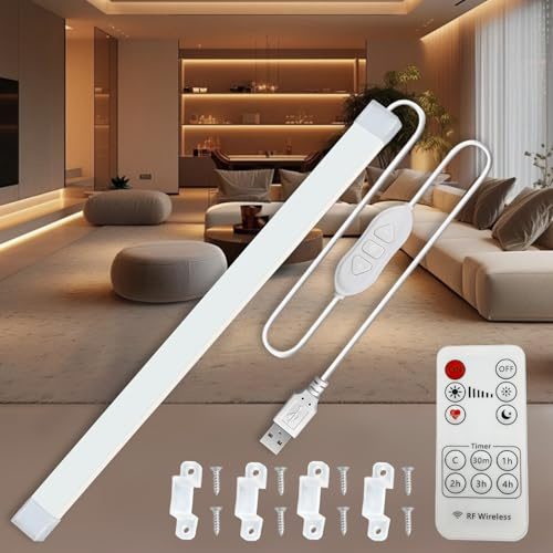 MDee COB LED Under Cabinet Strip Light with Remote, 3000K Warm White, 1M | 5V 8W USB Plug and Play, Dimmable, 800LM, Flexible Installation, Ideal for TV, Cupboard, Wardrobe, Kitchen, Shelf, Closet