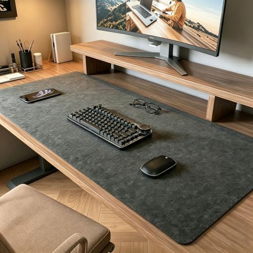 Skrivbordsunderlägg i filt, 100 x 40 cm halkfritt bordsunderlägg skrivbord matta, musmatta XXL skrivbordsunderlägg tillbehör för kontor och hemmakontor (mörkgrå, 100 x 40 cm)