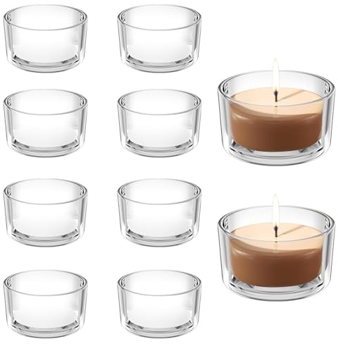 10 st värmeljusglas set – 4,5 cm Dm värmeljushållare glas, liten gjord av klart glas, värmeljusglas transparent, ljusglas, ljushållare glas för bröllop, födelsedag, semester, ljusglas