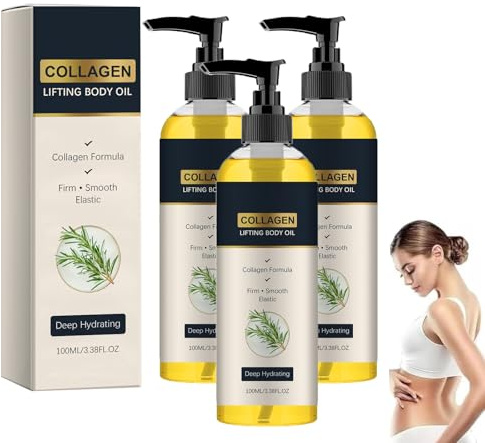 Olio per il corpo al collagene, tonificante, idratante, per migliorare l'elasticità della pelle, riduce le linee sottili (3 pezzi)