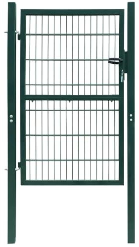 GeenYuu Portail de clôture 2D vert en acier 100x180 cm, portillon battant avec serrure robuste, cadre métallique, charnières et poteaux pour entrée jardin, terrasse, sécurité extérieure