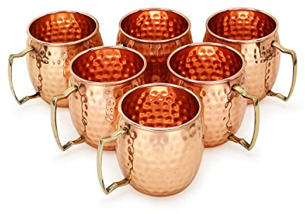 Zap Impex Moscow Mule Kupferbecher – Set mit 6 – 100% handgefertigte Becher aus reinem massivem Kupfer in Lebensmittelqualität – 16 oz hochwertiges Cocktail-Kupferglas