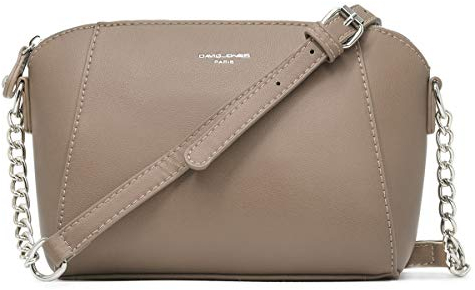 David Jones - Damen Kleine Umhängetasche - Frauen Handtasche Klein PU Leder - Schultertasche Crossbody Bag - Kette Tasche - Abendtasche Clutch Pochette Party Handy Alltag Mode Elegante - Beige Taupe