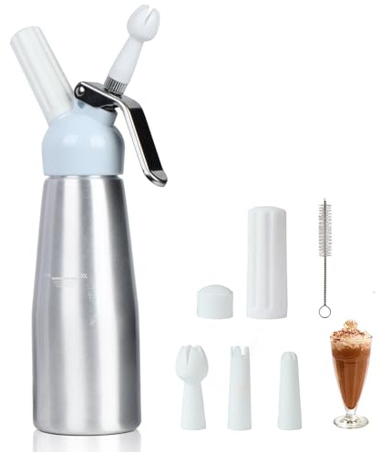 VIGIND Professional Whipped Cream Dispenser, 500ml Whipped Cream Canister,Sturdy Aluminum Whipped Cream Maker with 3 Decorating Nozzles,Use Standard 8g N2O Cream Chargers (Chargers Not Included)