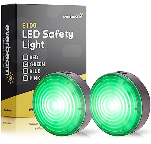 Everbeam E100 LED Safety Lights for Walking at Night - Waterproof Bike LED Light Excellent for Runners, Cycling, Dog Walking, Kayaking-Bright Clip On LED Light, Many Straps For Wearing - 2 Pack, Green