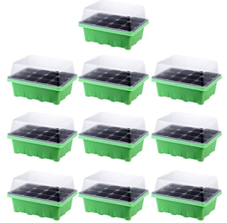 10 Pack Zimmergewächshaus Kunststoff anzuchtschalen setzling Starter tabletts mit kuppel 12 zellen für den gartenbau Bonsai Pflanze wachsen Start keimung kit (Grün)