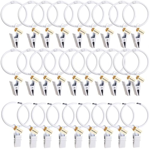 Lsgoodcare 30Pcs Clip per tende apribili con anelli bianchi 50mm, clip ad anello per decorazione tende in metallo resistente