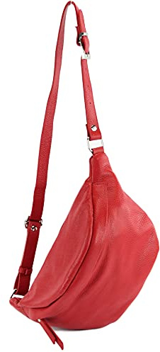 modamoda de - T77 - ital. Hüfttasche Bauchtasche Brusttasche Medium aus weichem Leder, Farbe:Rubinrot