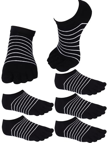 Sintege 5 Pairs Toe Socks Women Separated Ankle, Stripe, Black Colors