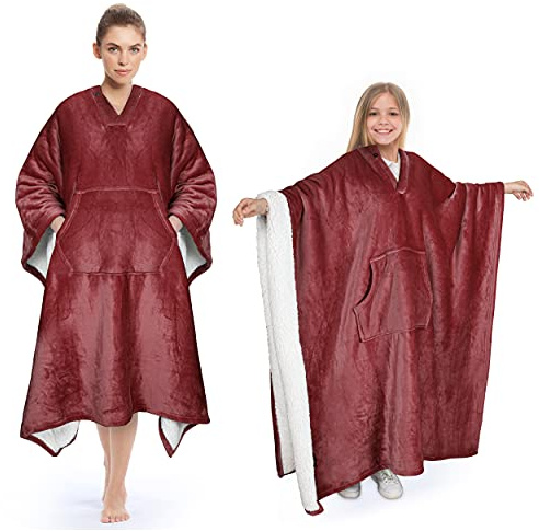 Catalonia Classy bärbar poncho filt gosig filt att sätta på fluffig varm bärbar sherpafilt med framficka vinter present för vuxna kvinnor män barn