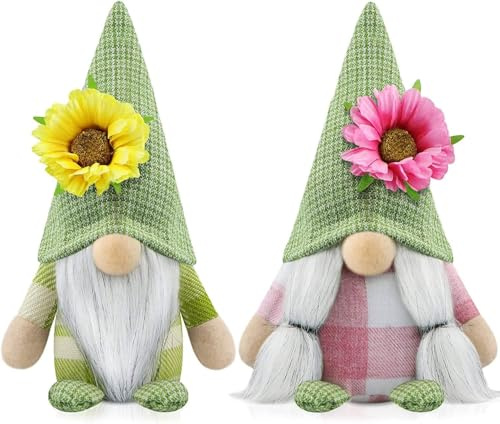 Godeufe Set di 2 Gnomi Primaverili Decorazioni Fiore Gnomi Gnomo Natalizio Christmas Decorations Home Decor per Casa Cucine 17cm (Verde)