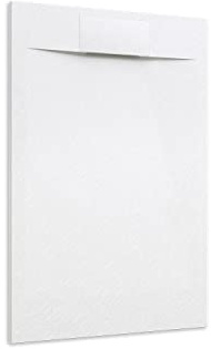 Piatto Doccia 80x120 Bianco Effetto Pietra Mod. Cosmos Rettangolare in Vetroresina SMC Riducibile Piletta Inclusa e Cover In Tono Parama