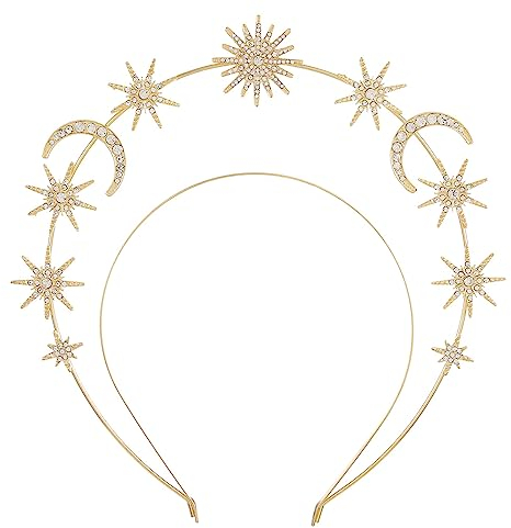 Zoestar Halo Crown Stirnband Stern Kristall Haarband Glitzernde Strass Kopfschmuck Göttin Hochzeit Haar Tiara Party Kostüm Haarschmuck für Damen, 1 Stück (Gold 2)
