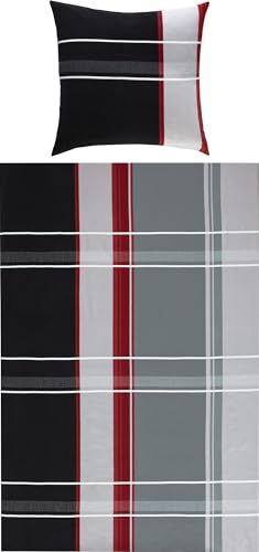 Erwin Müller Bettwäsche Feinbiber rot-anthrazit-Silber Größe 1x 135x200 cm + 1x 80x80 cm