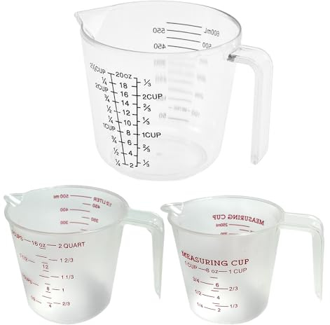 Juego de jarras medidoras de plástico de 3 piezas, vaso medidor de cocina, taza medidora pequeña para cocinar y hornear, taza medidora apta para microondas, fácil de leer para tazas grandes (250 ml,