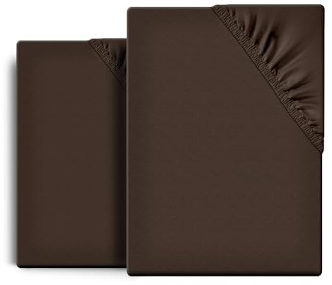 BEAUTEX 2er Set Spannbetttuch Bettlaken Baumwolle, Premium Jersey Stoff 160g/m², Größe und Farbe wählbar (2 Stück 200x200x45 cm, Dunkelbraun)