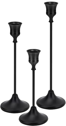 Ljusstativ, kon, ljushållare för ljusstakar, guld, mässing, vintage, ljusstake, kandelaber, ljushållare för öppen spis, fest, matsal, hem (svart, 3 stycken)