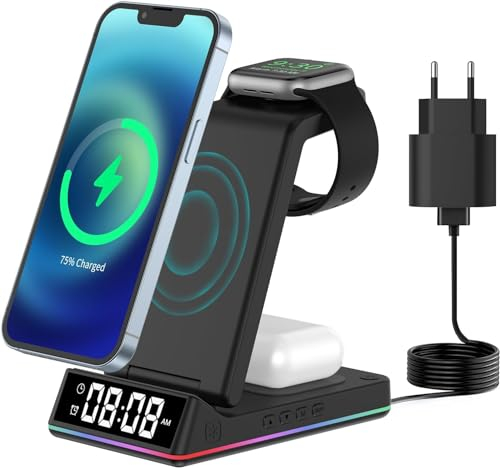 ETELIAR 5 in 1 Caricatore Wireless, Caricatore Wireless Stazione, Caricatore per i Phone 16 15 14 13 12 11/XS/XR/8, Con i phone orologio polso 8/7/6/SE/5/4/3/2, Auricolari 2/3/Pro, Con 18W Adattatore
